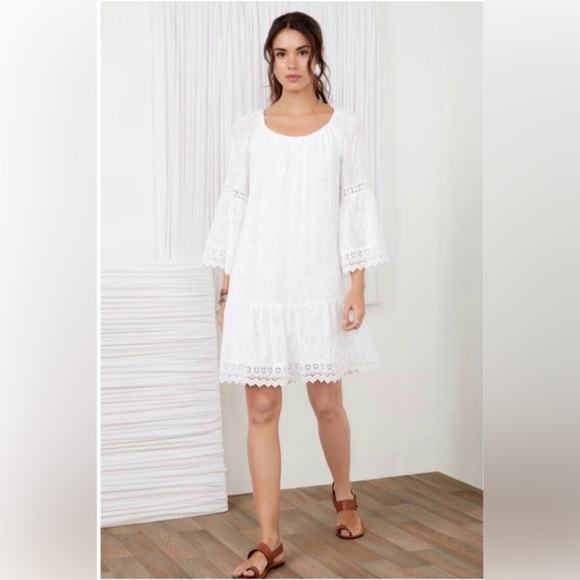 KAREN KANE Women’s Mixed Lace Trim Long Sleeve Eyelet Shift Dress- XS - Picture 2 of 9